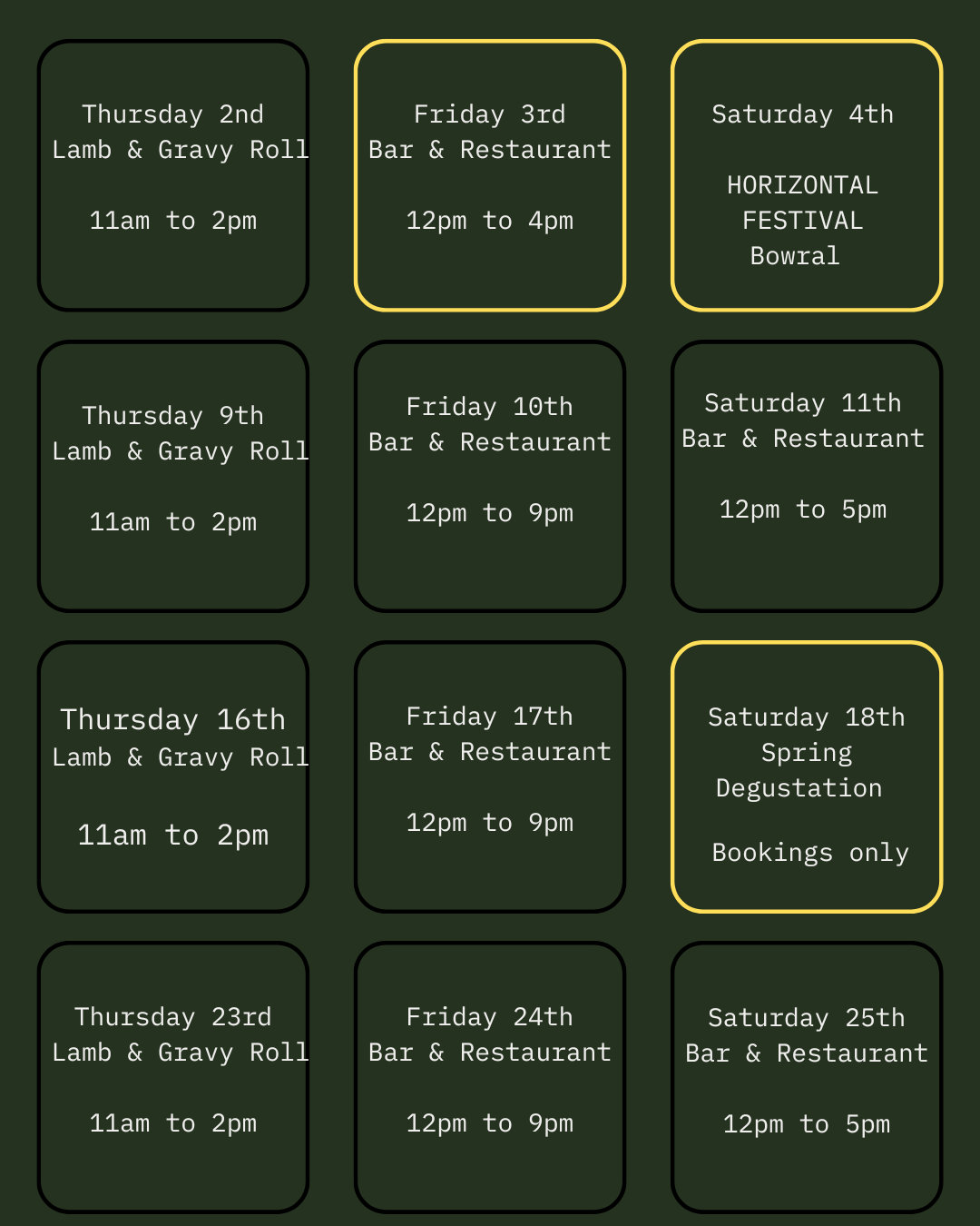 calender dates of trading hours for October